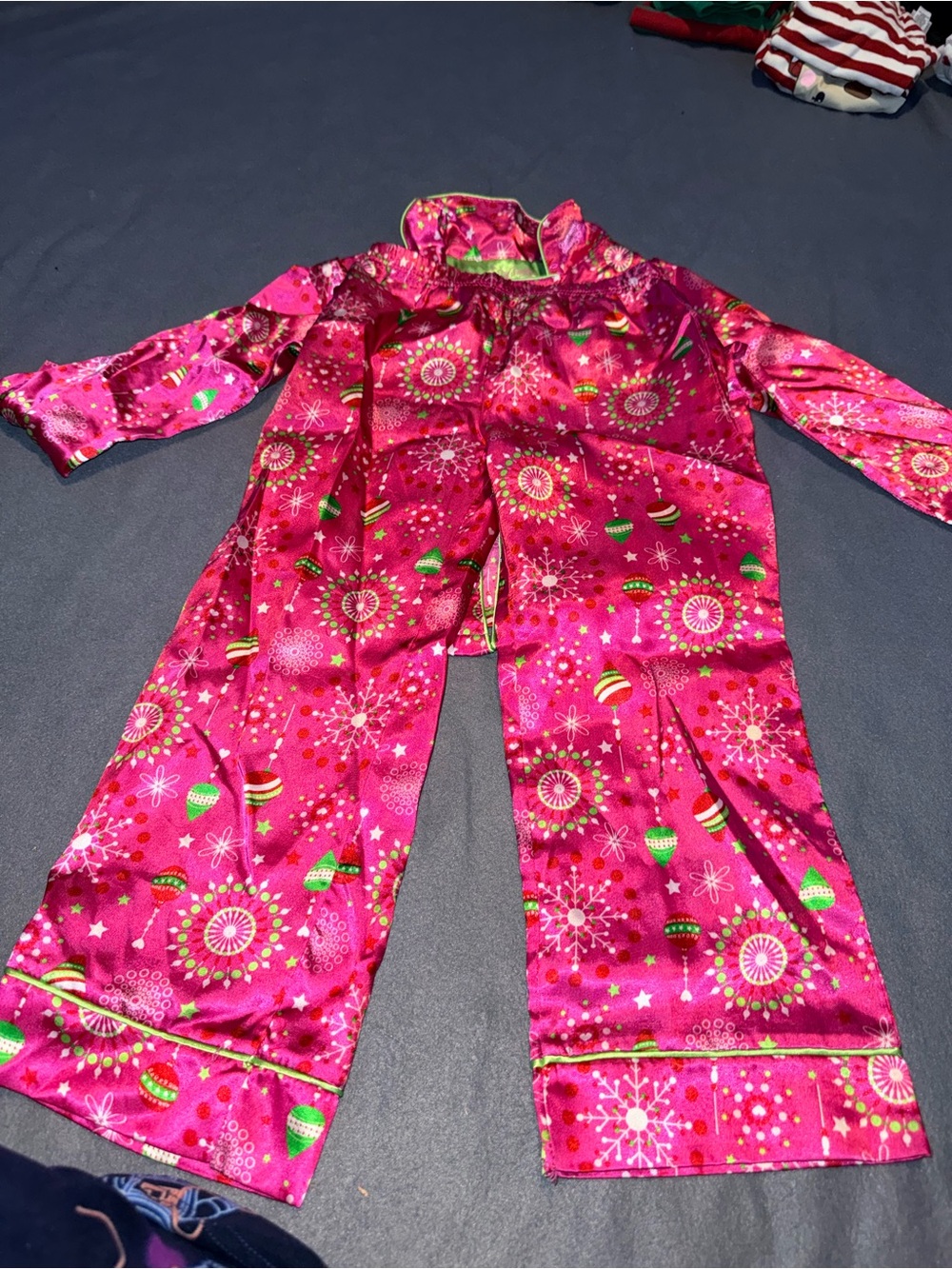 Candie's Pink Holiday Satin Pajama Top with Ornament Print